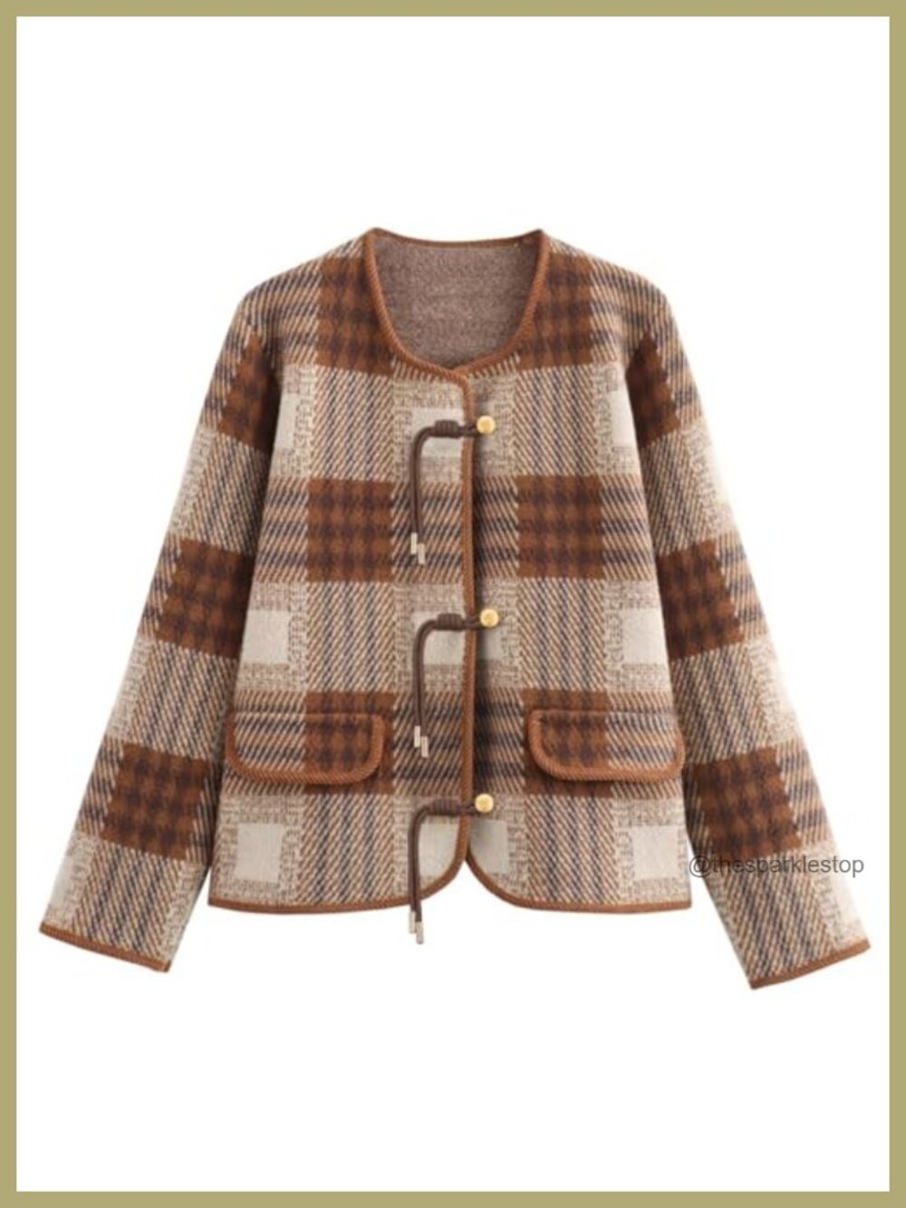 Plaid Button Down Cardigan Sweater Long Sleeve Knit Coat with Pockets